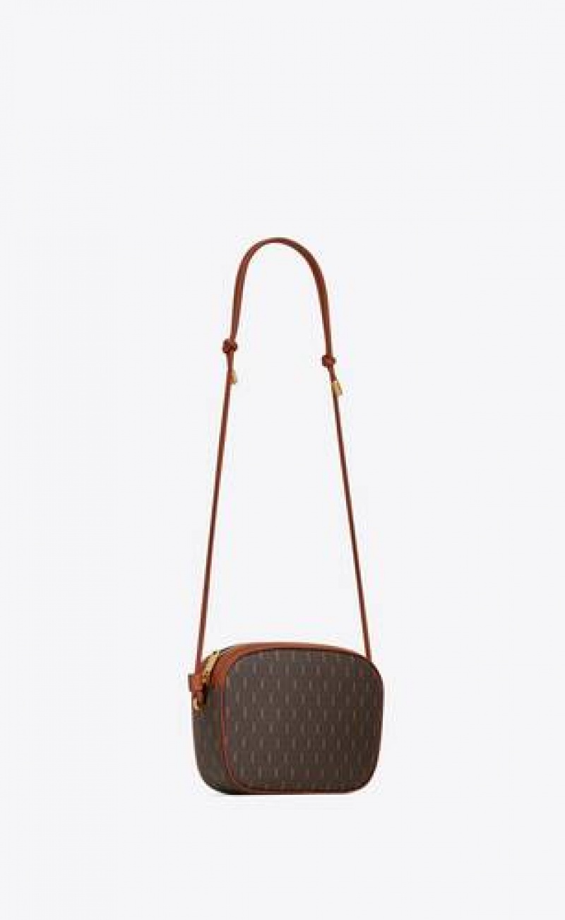 YSL Le Monogramme Small Camera Bag In Canvas And Smooth Leather Brown | Philippines_YSL20537