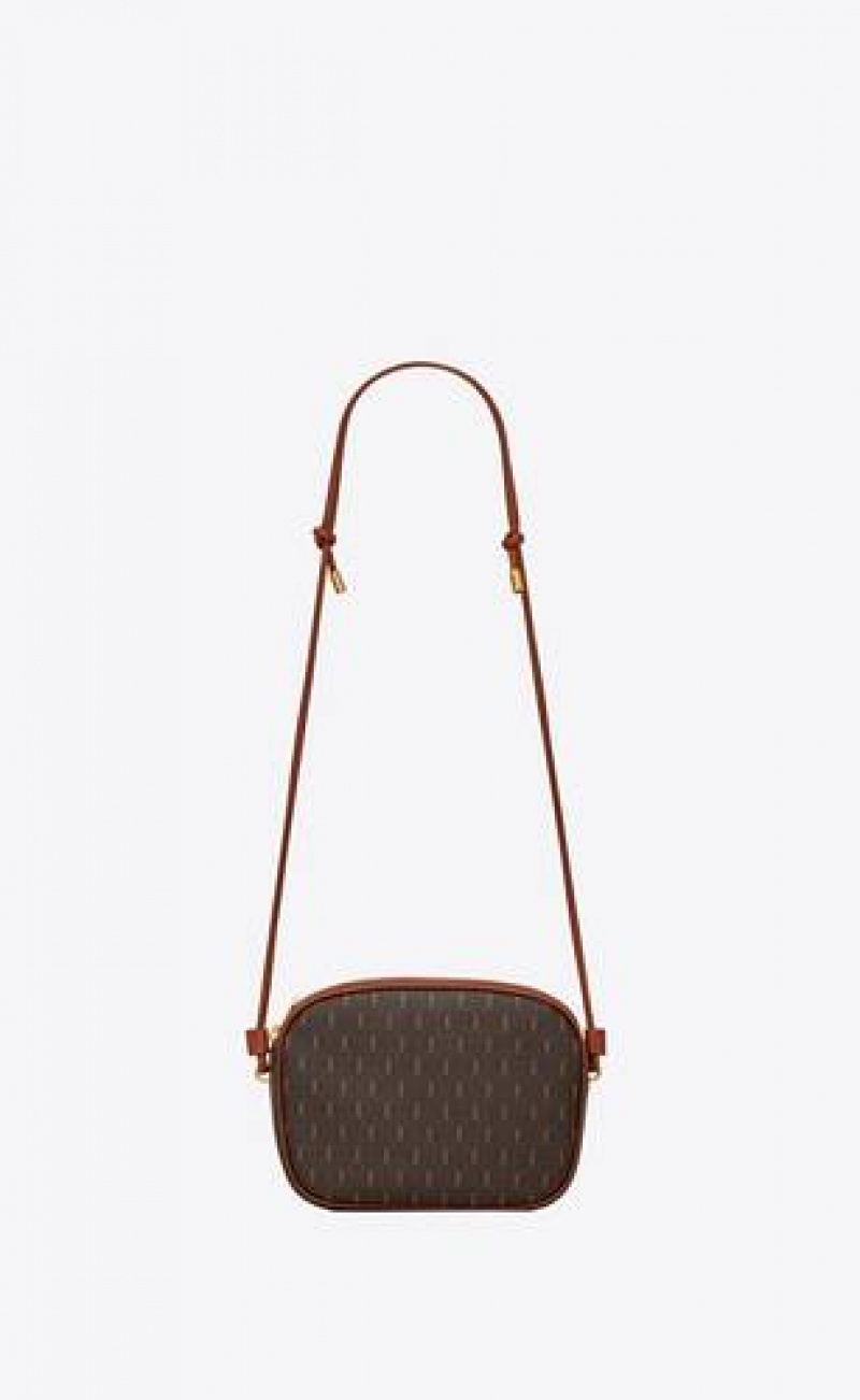 YSL Le Monogramme Small Camera Bag In Canvas And Smooth Leather Brown | Philippines_YSL20537