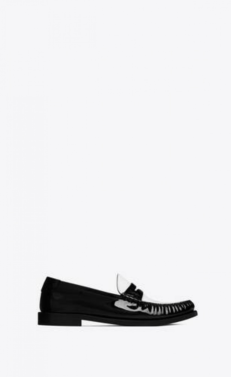 YSL Le Penny Slippers In Patent Leather Black White | Philippines_YSL77610