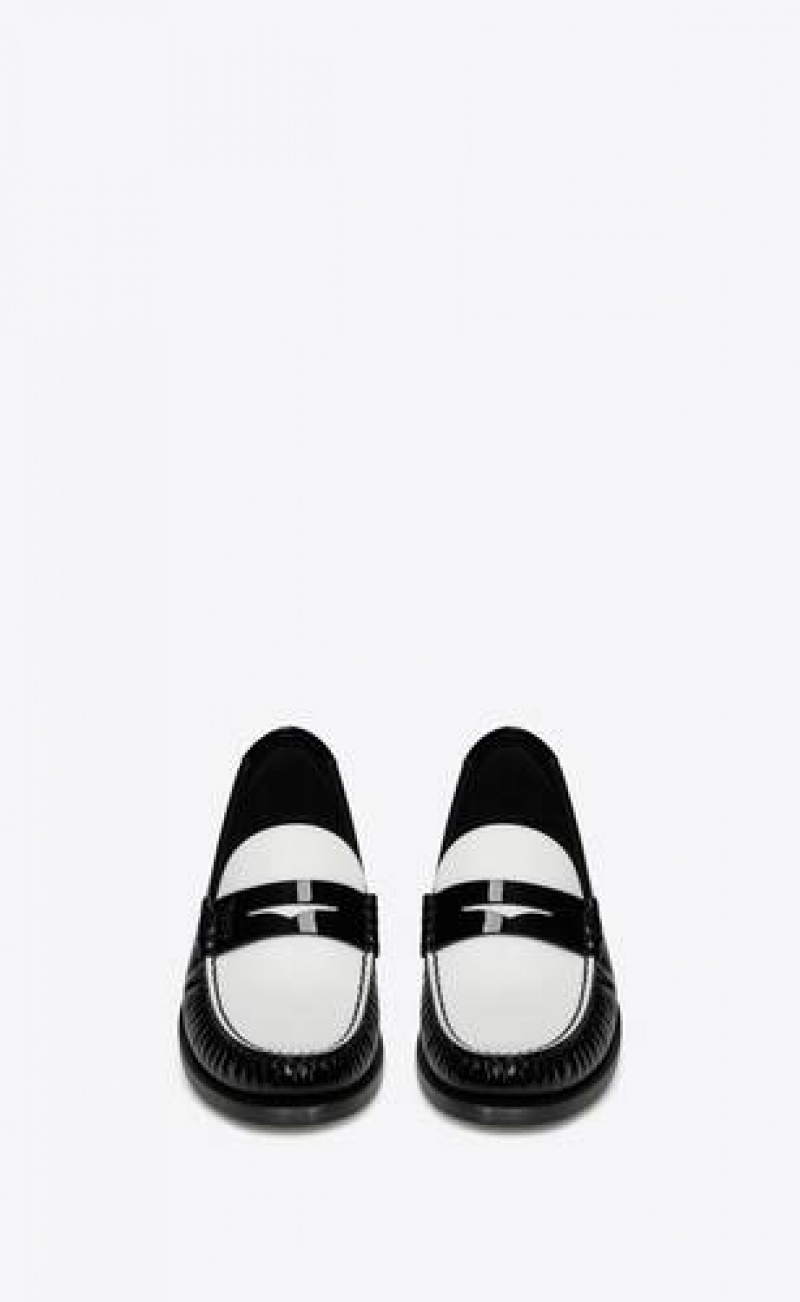 YSL Le Penny Slippers In Patent Leather Black White | Philippines_YSL77610