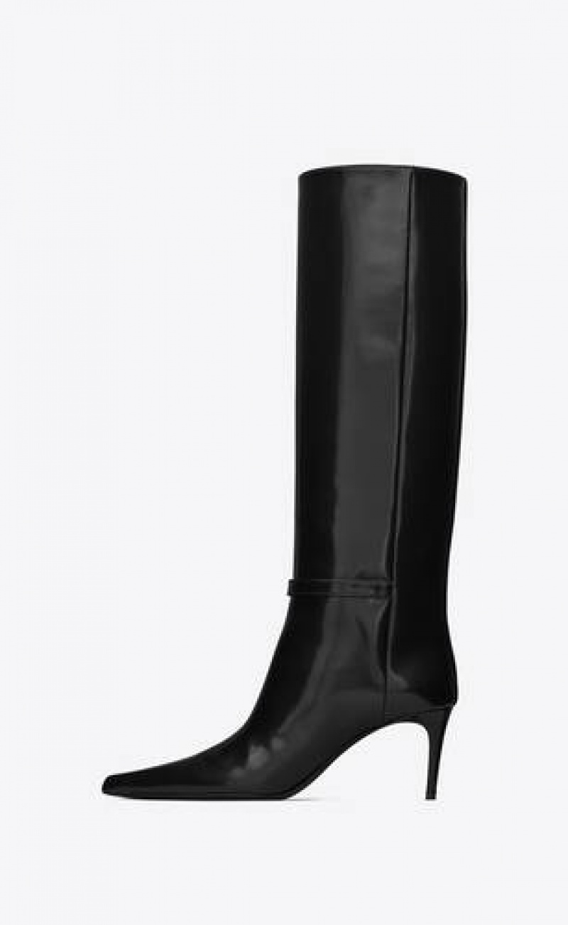 YSL Lee Boots In Glazed Leather Black | Philippines_YSL53266