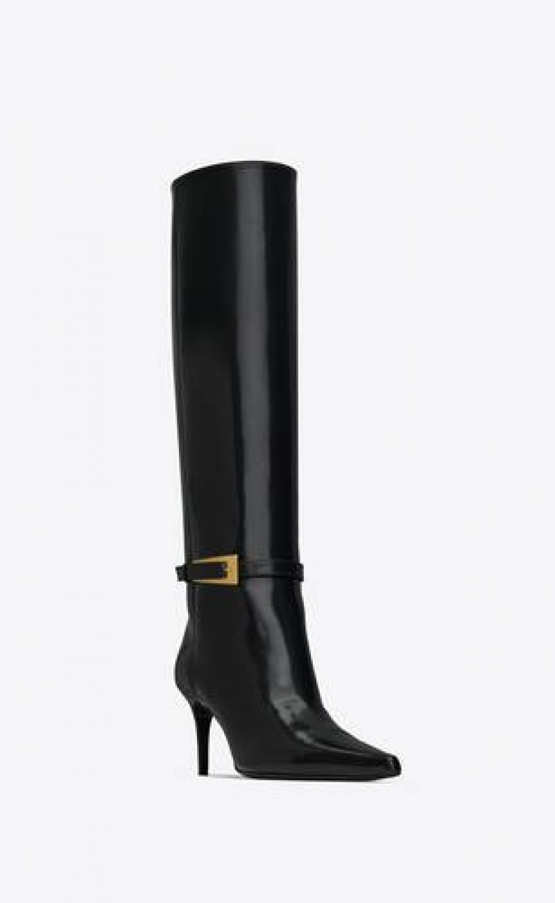 YSL Lee Boots In Glazed Leather Black | Philippines_YSL53266