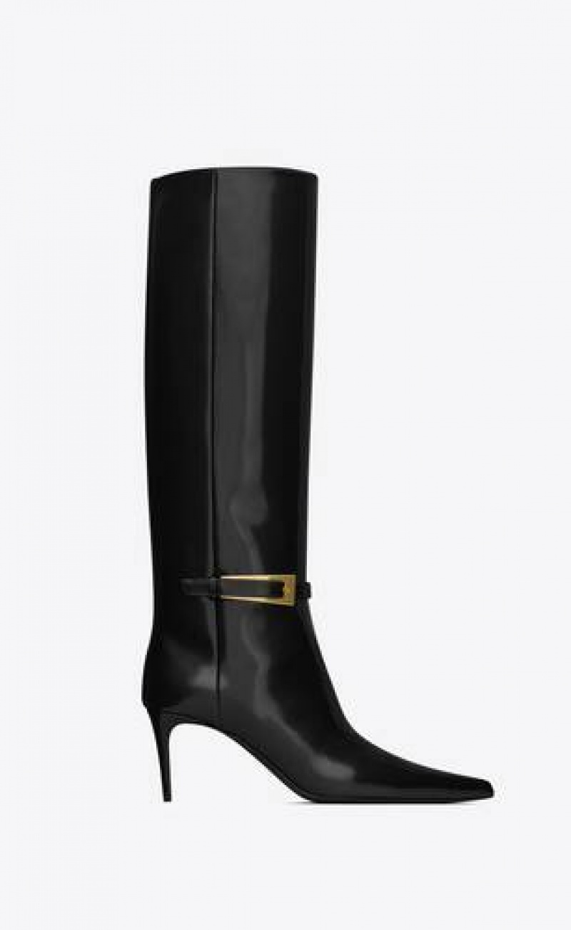 YSL Lee Boots In Glazed Leather Black | Philippines_YSL53266