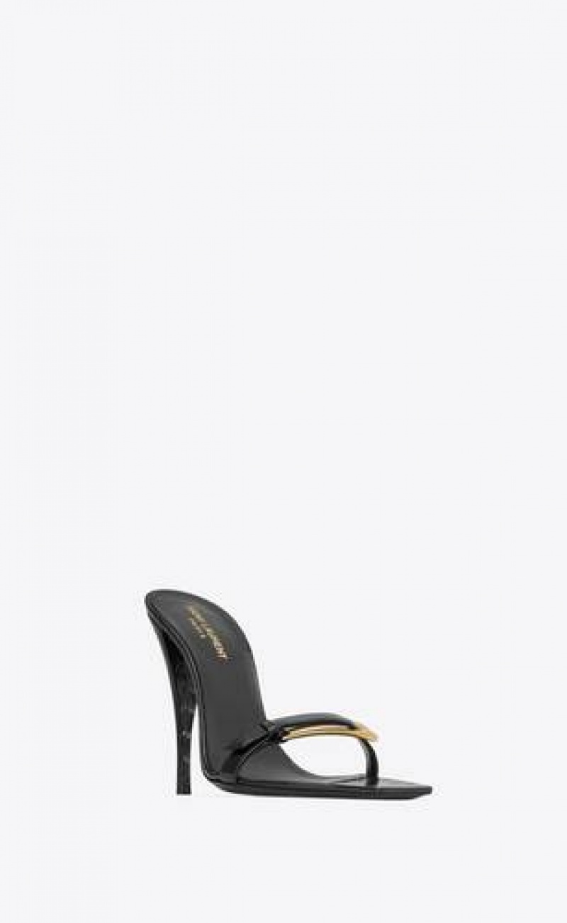 YSL Lee Mules In Crocodile-embossed Leather Black | Philippines_YSL13524