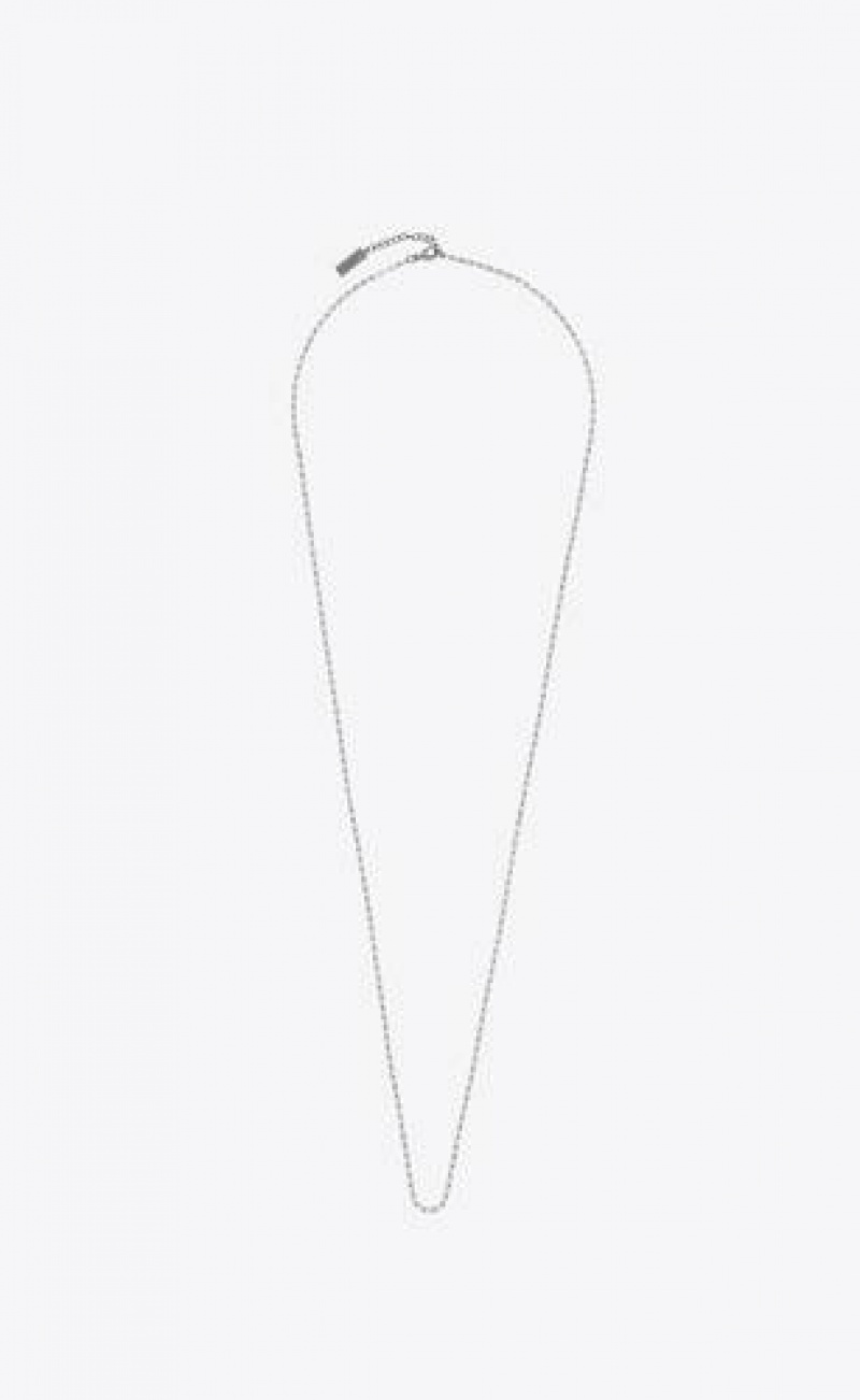 YSL Long Rectangular Chain Necklace In Metal Silver | Philippines_YSL53553