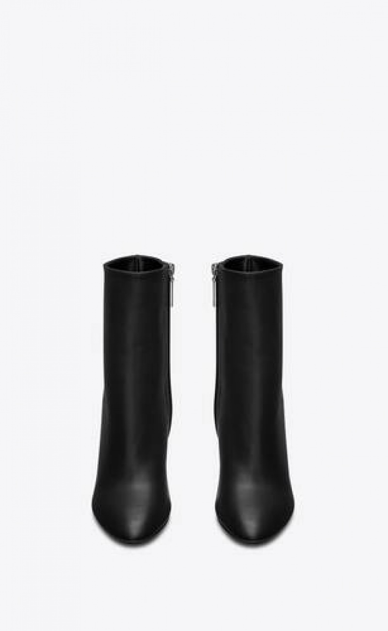 YSL Lou Ankle Boots In Leather Black | Philippines_YSL17338