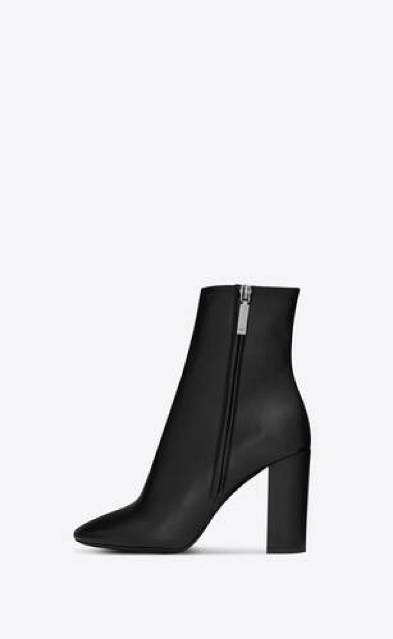 YSL Lou Ankle Boots In Leather Black | Philippines_YSL17338