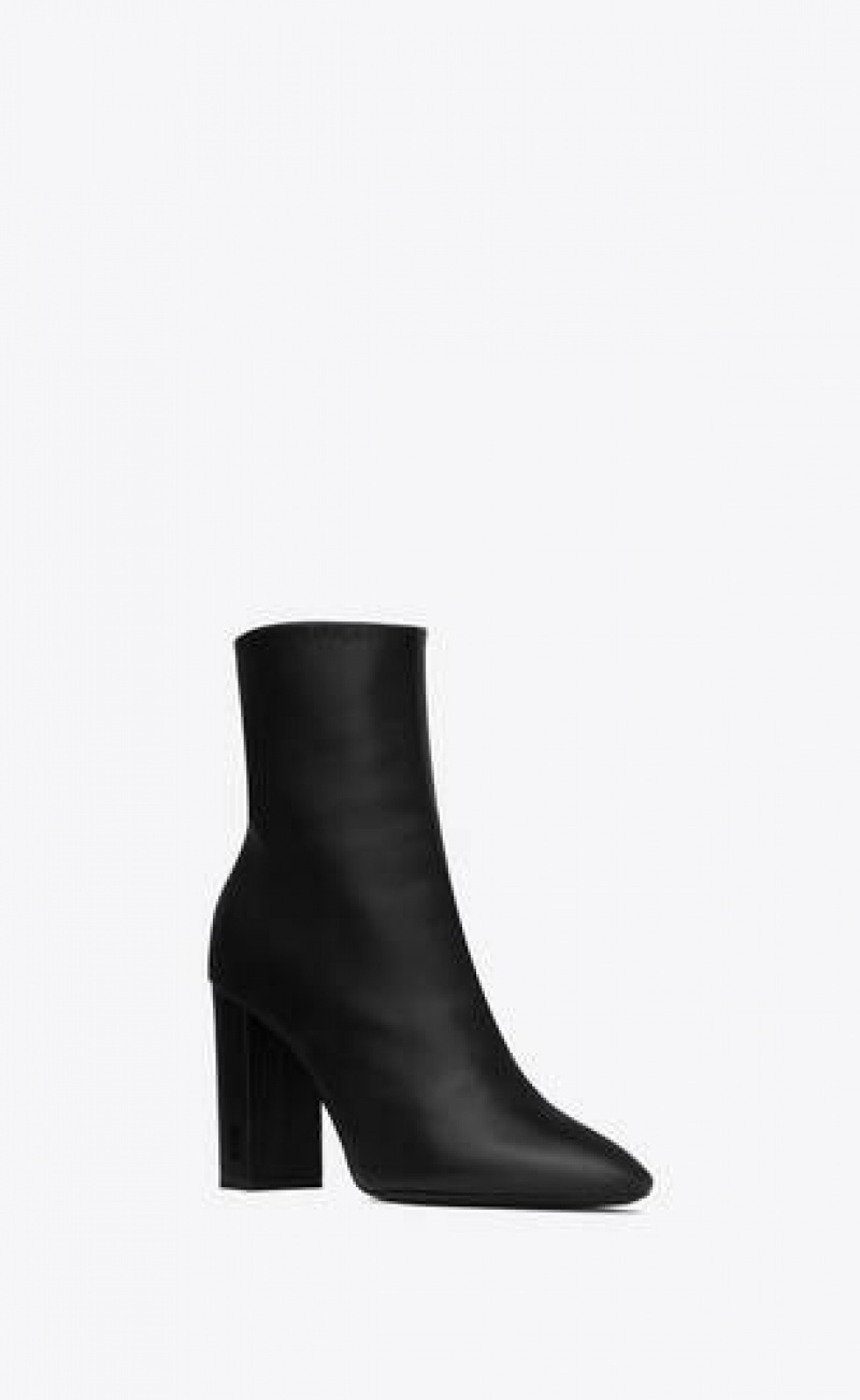 YSL Lou Ankle Boots In Leather Black | Philippines_YSL17338