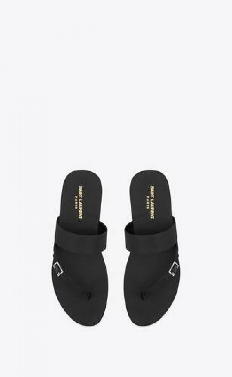 YSL Milo Slides In Satin Crepe And Rhinestones Black | Philippines_YSL40476