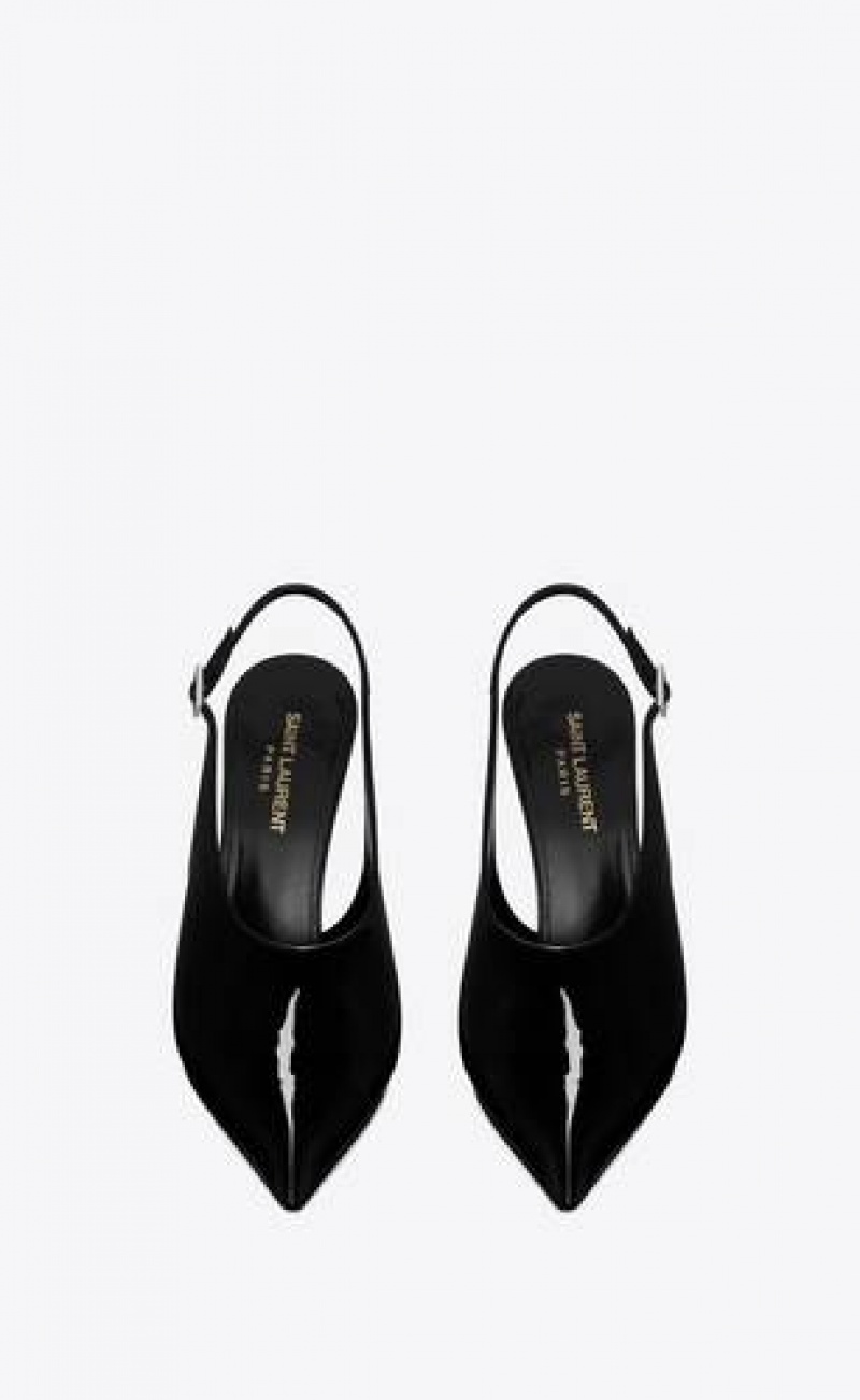 YSL Nico Slingback Pumps In Patent Leather Black | Philippines_YSL78295