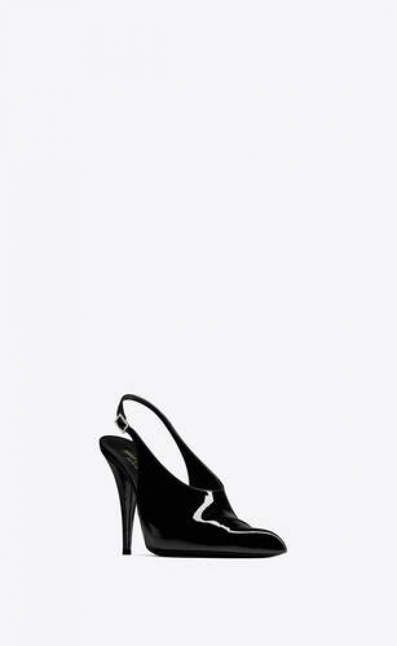 YSL Nico Slingback Pumps In Patent Leather Black | Philippines_YSL78295