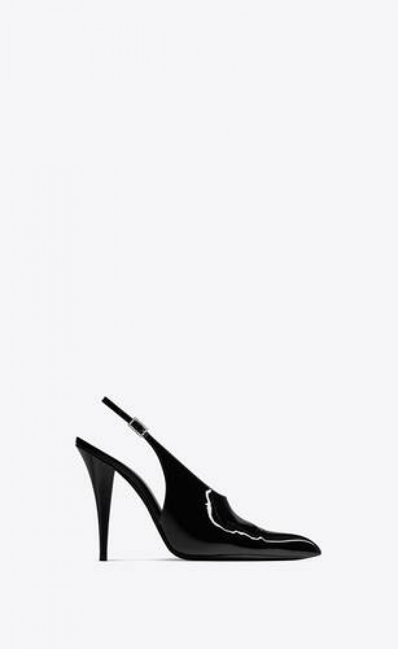 YSL Nico Slingback Pumps In Patent Leather Black | Philippines_YSL78295