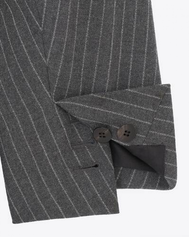 YSL Oversized Striped Wool Flannel Dark Grey | Philippines_YSL11793