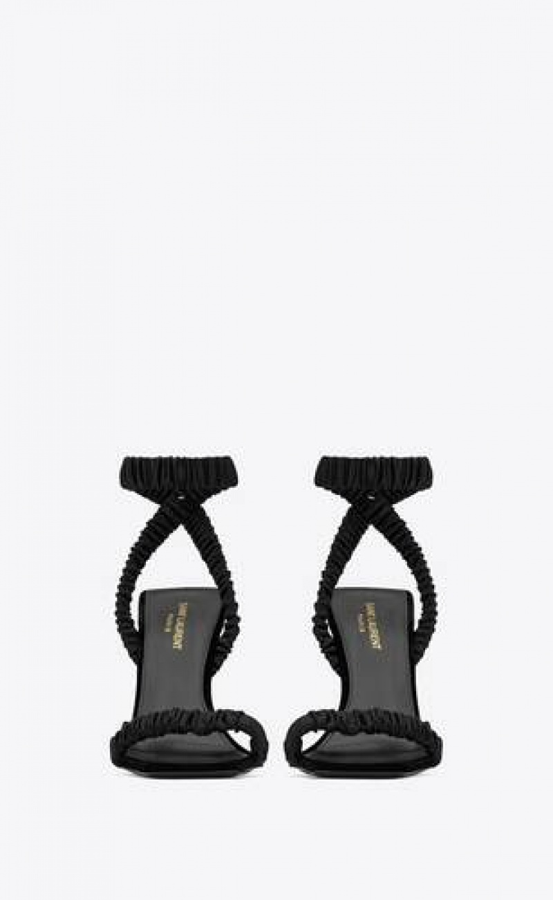 YSL Pam Sandals In Satin Crepe Black | Philippines_YSL88570