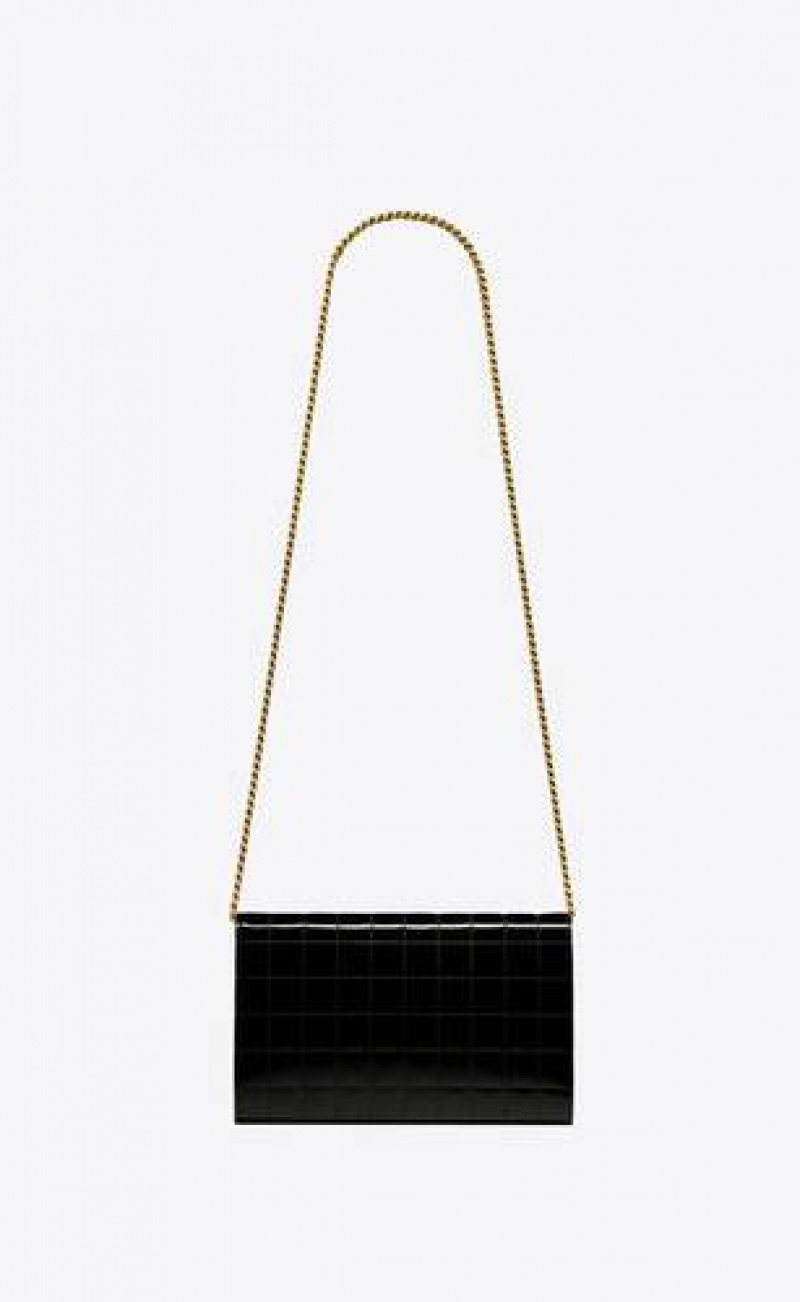 YSL Patent Leather Cassandre Chain Wallet Black | Philippines_YSL13432