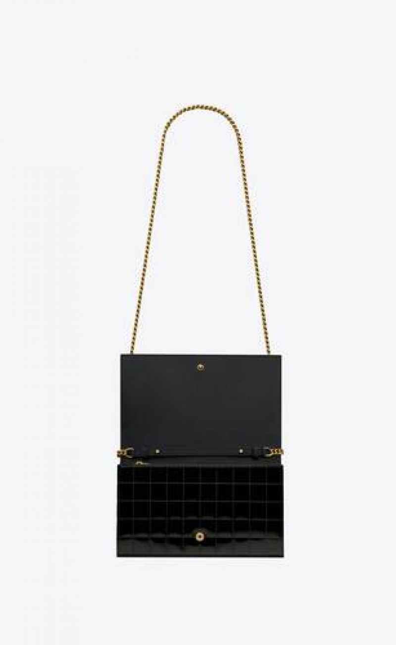 YSL Patent Leather Cassandre Chain Wallet Black | Philippines_YSL13432