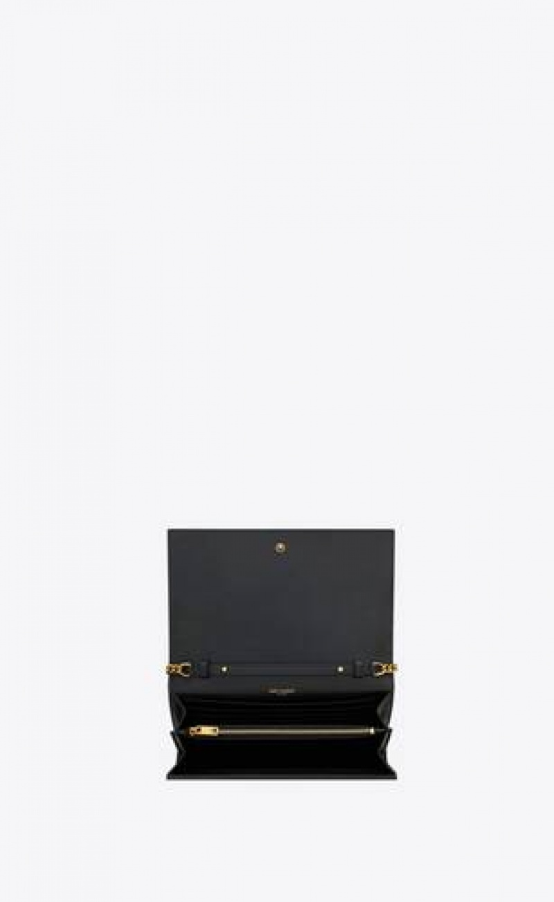 YSL Patent Leather Cassandre Chain Wallet Black | Philippines_YSL13432