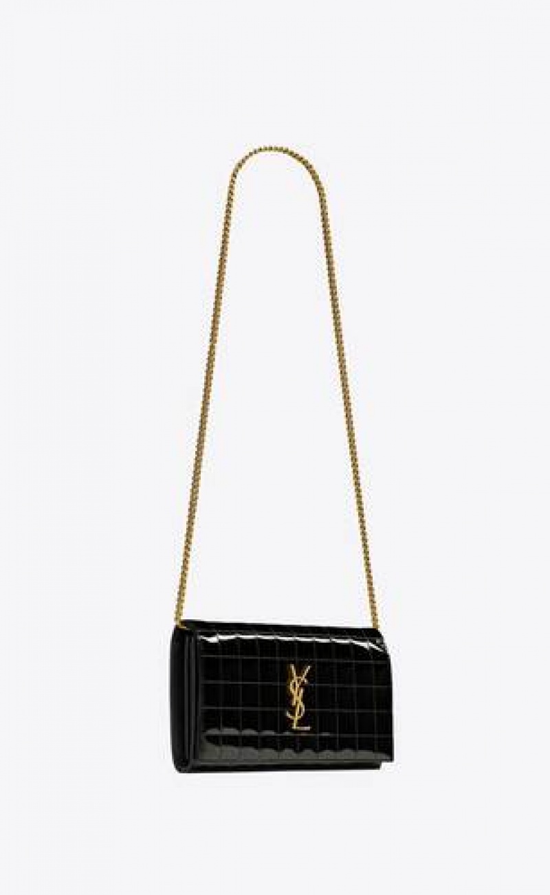 YSL Patent Leather Cassandre Chain Wallet Black | Philippines_YSL13432