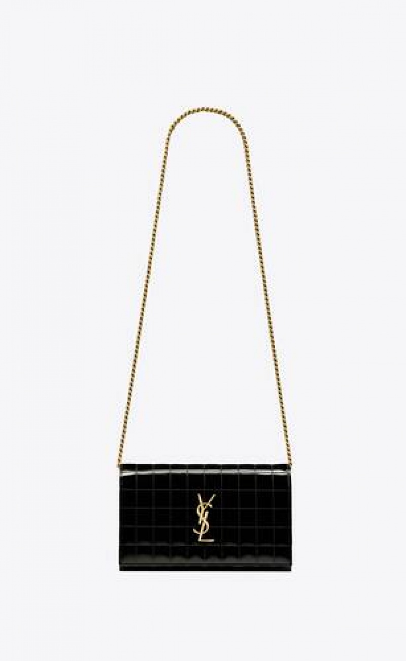 YSL Patent Leather Cassandre Chain Wallet Black | Philippines_YSL13432