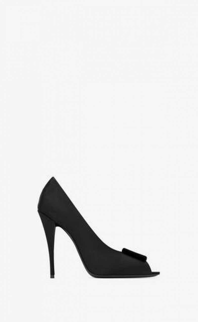 YSL Peep Pumps In Satin Crepe Black | Philippines_YSL15012