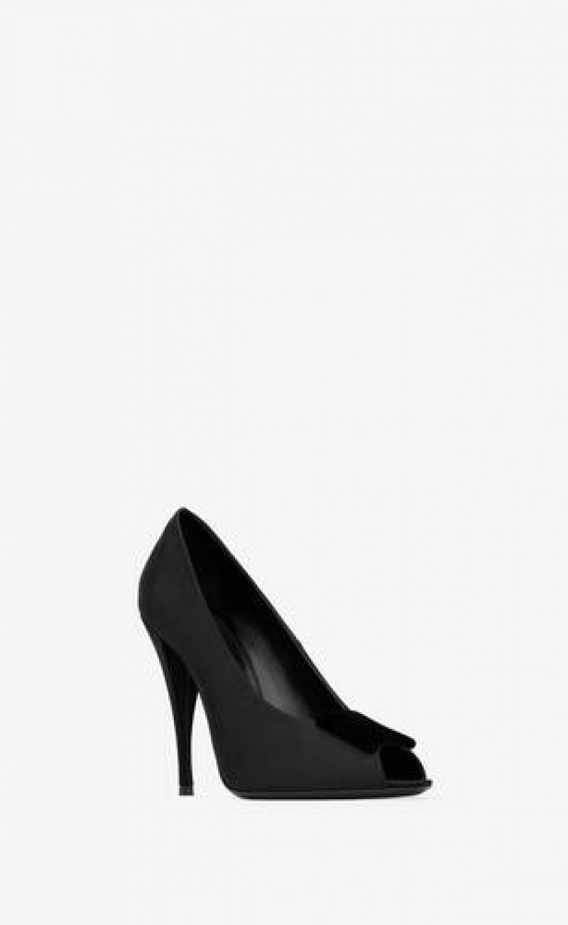 YSL Peep Pumps In Satin Crepe Black | Philippines_YSL15012