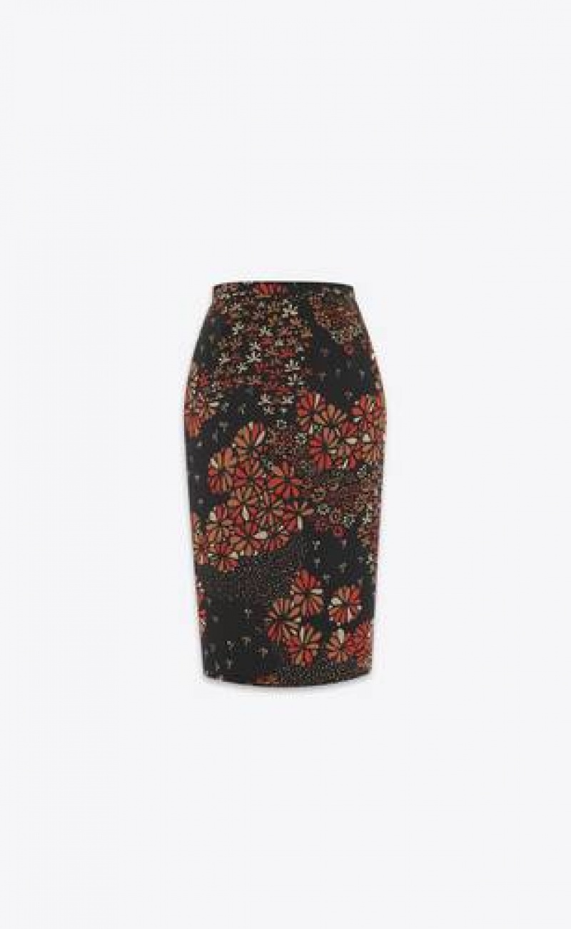 YSL Pencil 70'S Floral Silk Muslin Black Multicolor | Philippines_YSL78127