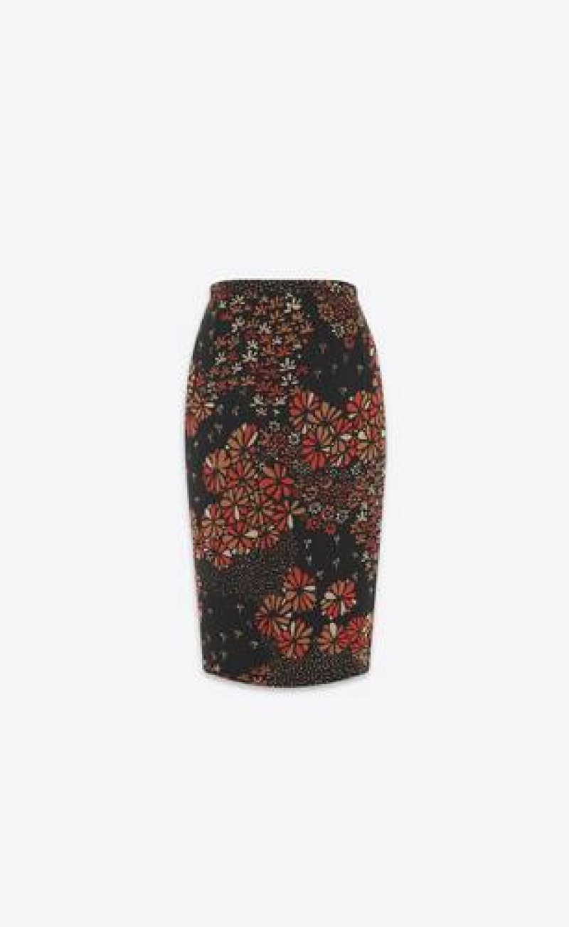 YSL Pencil 70'S Floral Silk Muslin Black Multicolor | Philippines_YSL78127