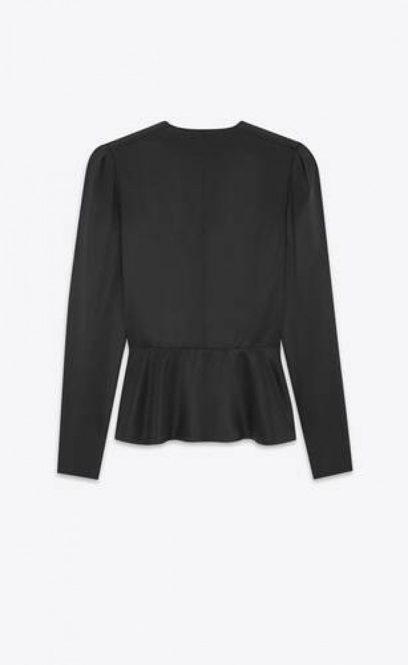 YSL Peplum Blouse In Silk Satin Crepe Black | Philippines_YSL64997