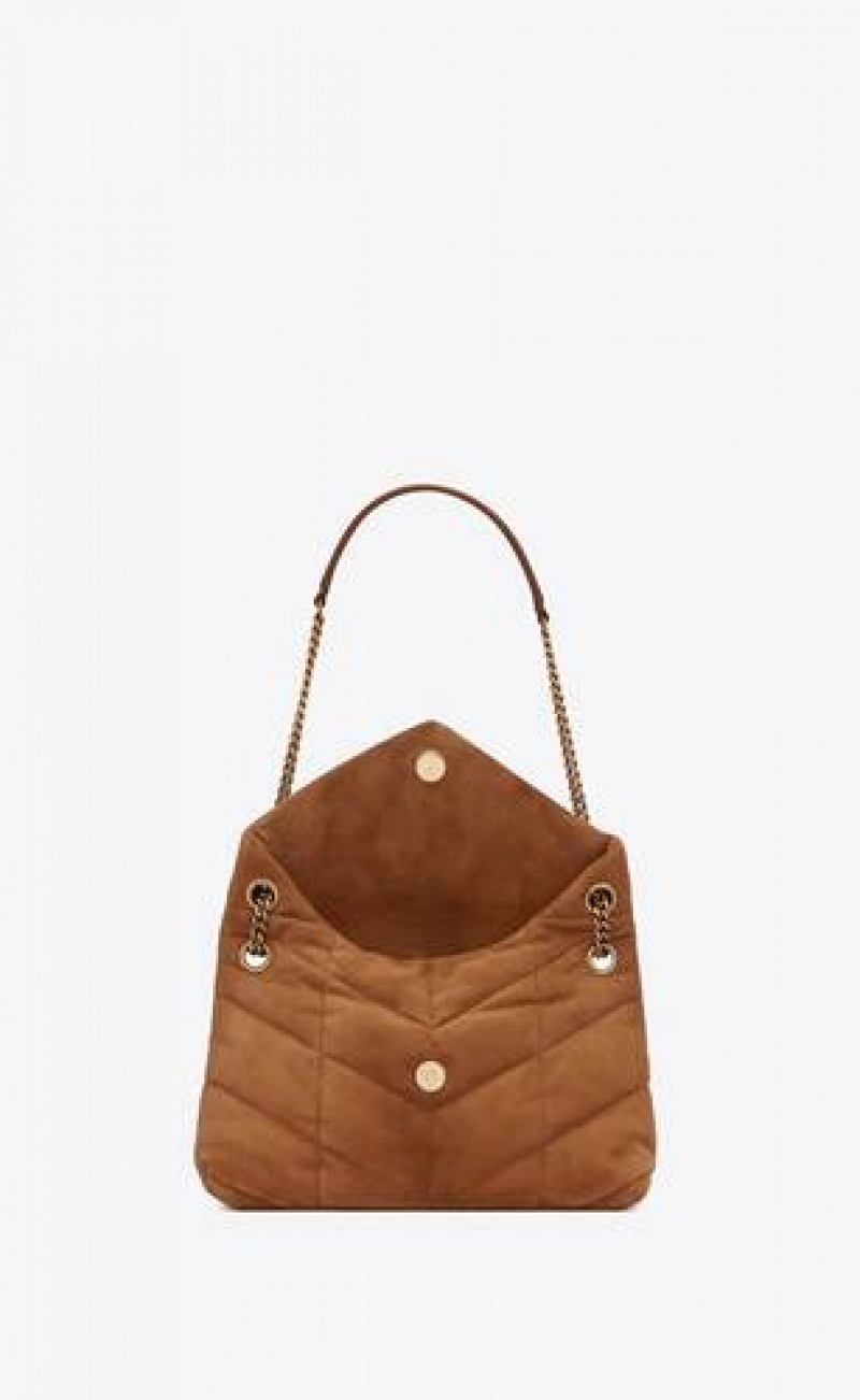 YSL Puffer Small In Suede Brown | Philippines_YSL78925