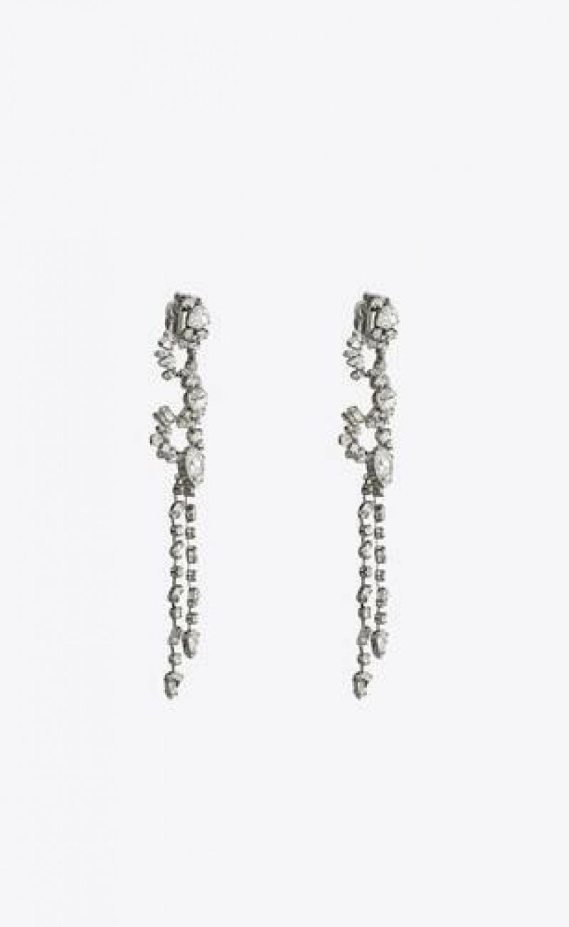 YSL Rhinestone Duo Ring Earrings In Metal Silver | Philippines_YSL32731