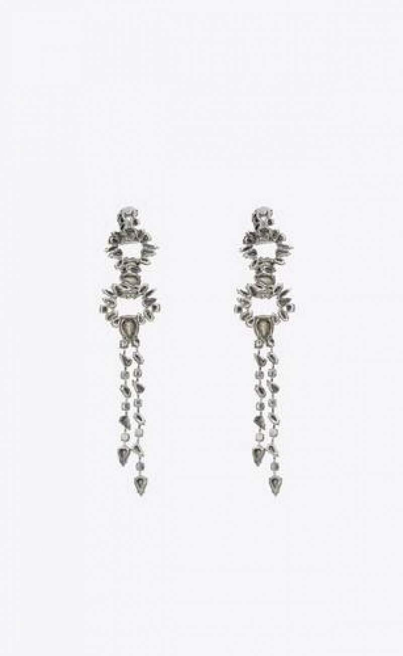 YSL Rhinestone Duo Ring Earrings In Metal Silver | Philippines_YSL32731