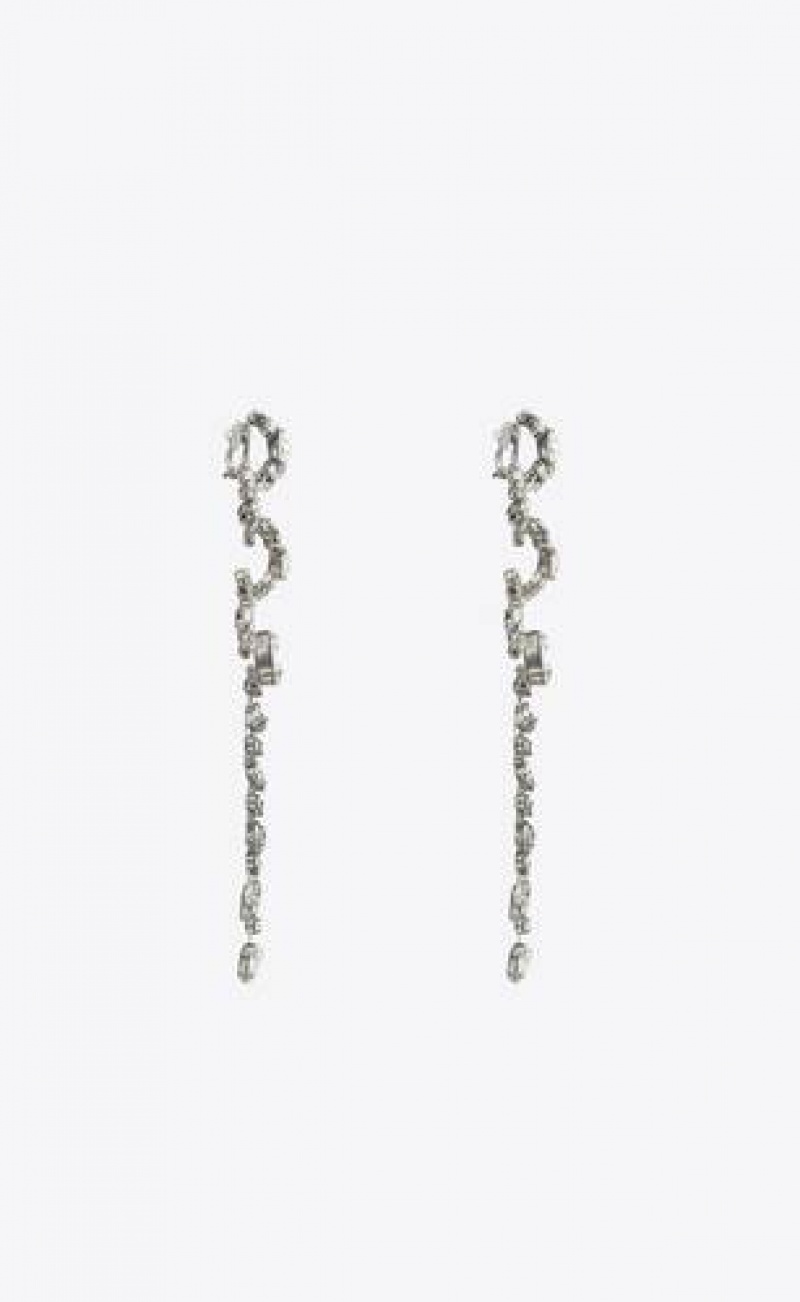 YSL Rhinestone Duo Ring Earrings In Metal Silver | Philippines_YSL32731