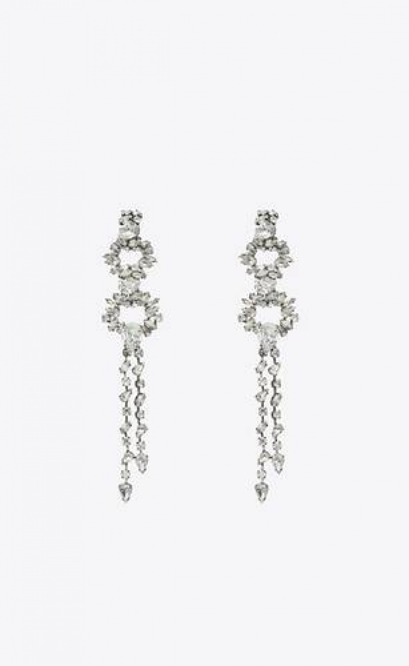 YSL Rhinestone Duo Ring Earrings In Metal Silver | Philippines_YSL32731