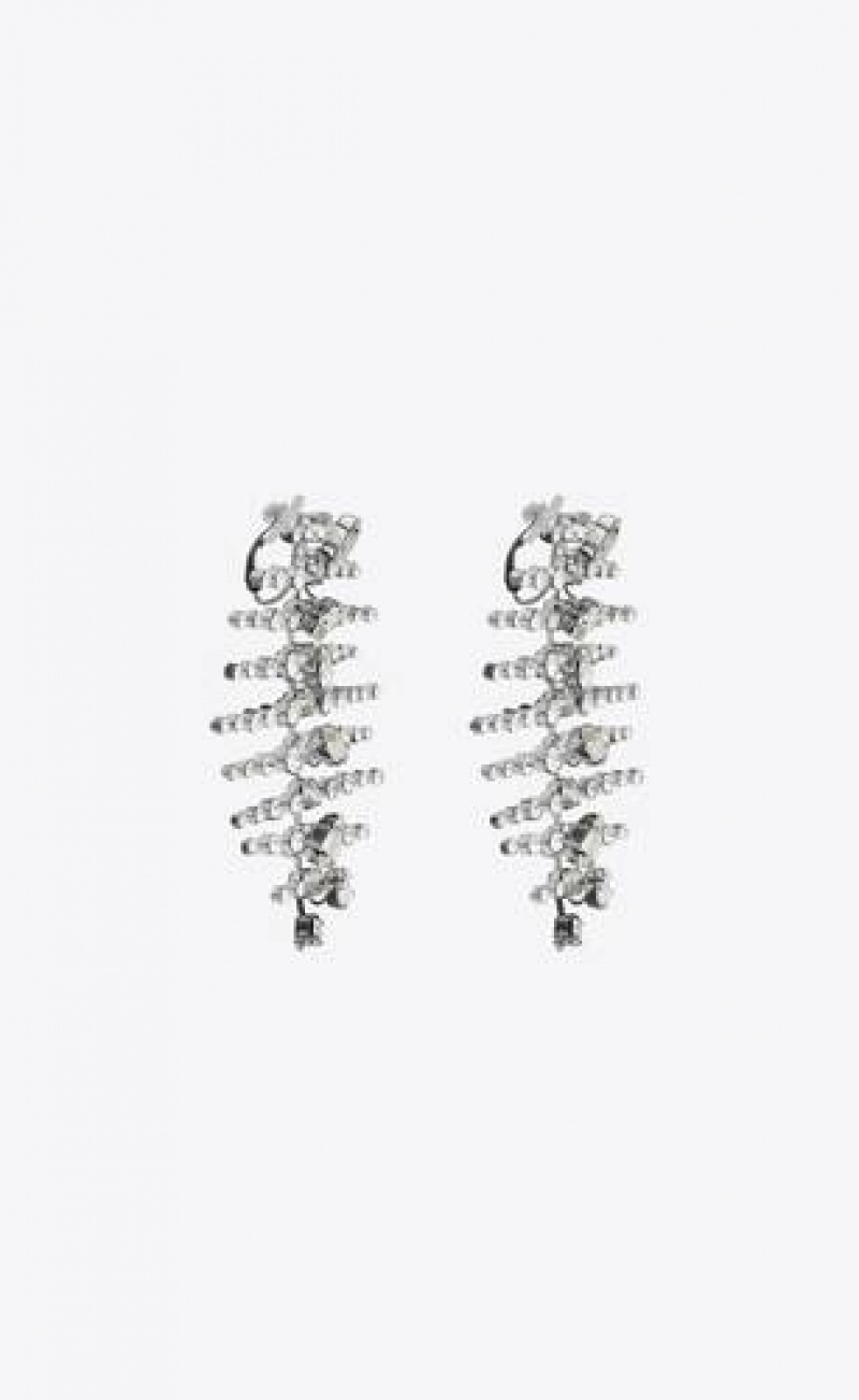 YSL Rhinestone Fish Bone Drop Earrings In Metal Silver | Philippines_YSL90650