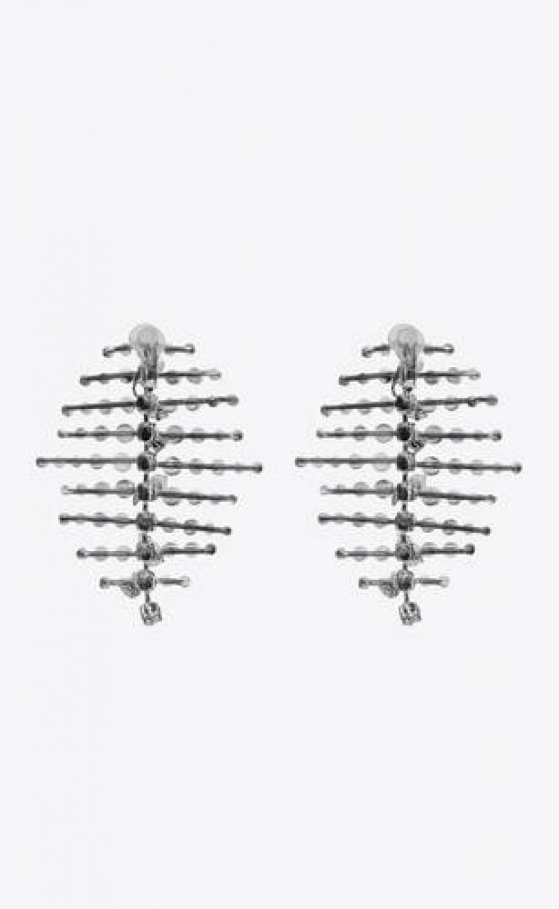 YSL Rhinestone Fish Bone Drop Earrings In Metal Silver | Philippines_YSL90650