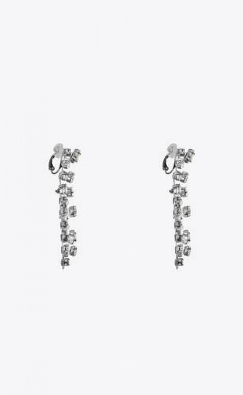 YSL Rhinestone Fish Bone Drop Earrings In Metal Silver | Philippines_YSL90650