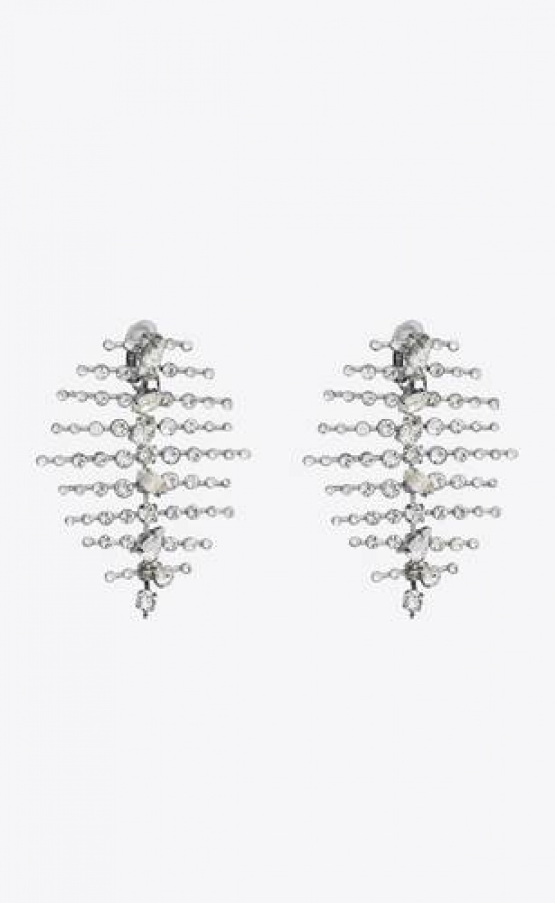 YSL Rhinestone Fish Bone Drop Earrings In Metal Silver | Philippines_YSL90650