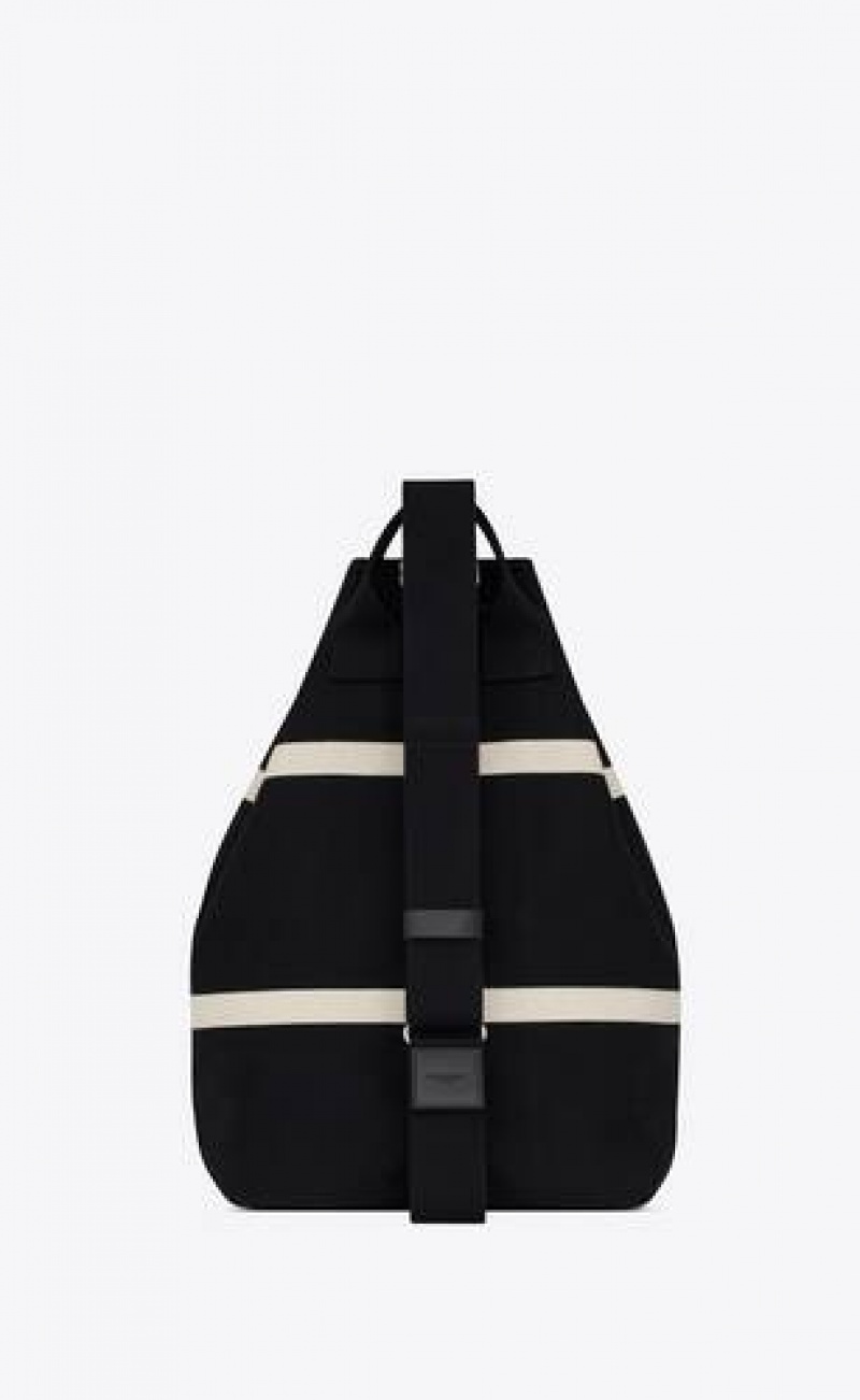 YSL Rive Gauche Sling Bag In Canvas Black White | Philippines_YSL45808