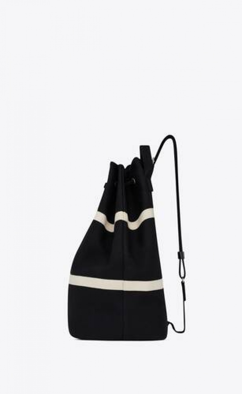 YSL Rive Gauche Sling Bag In Canvas Black White | Philippines_YSL45808