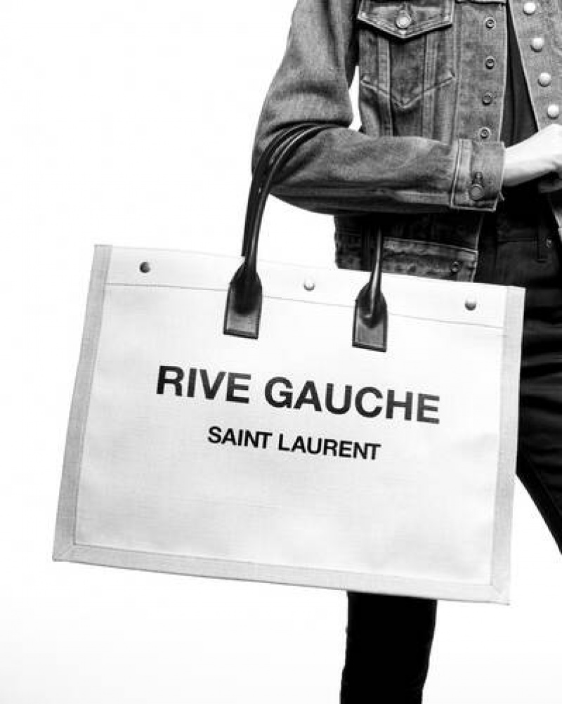 YSL Rive Gauche Tote In Canvas White Beige | Philippines_YSL14210