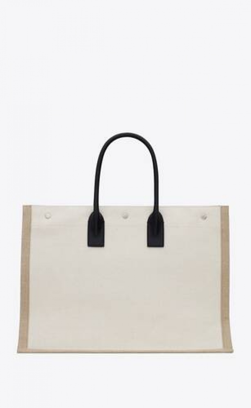 YSL Rive Gauche Tote In Canvas White Beige | Philippines_YSL14210