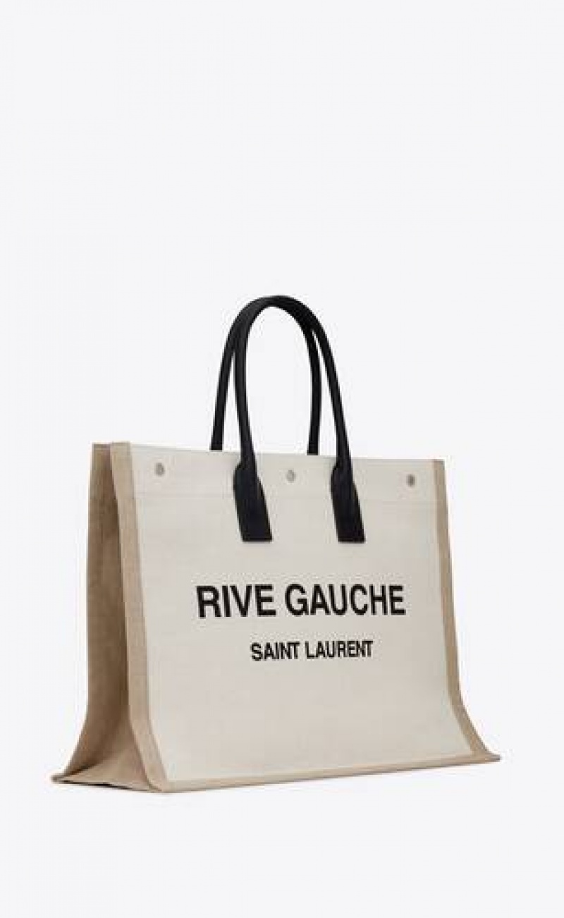 YSL Rive Gauche Tote In Canvas White Beige | Philippines_YSL14210