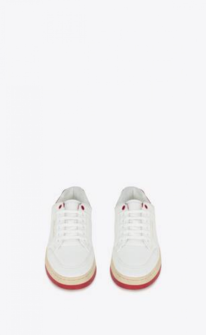 YSL Sl/61 Sneakers In Grained Leather White Red | Philippines_YSL88778