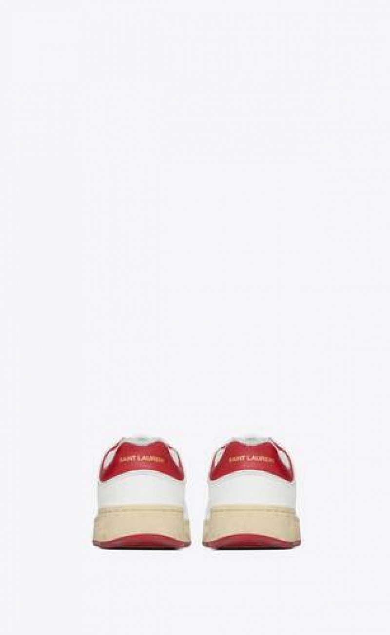 YSL Sl/61 Sneakers In Grained Leather White Red | Philippines_YSL88778