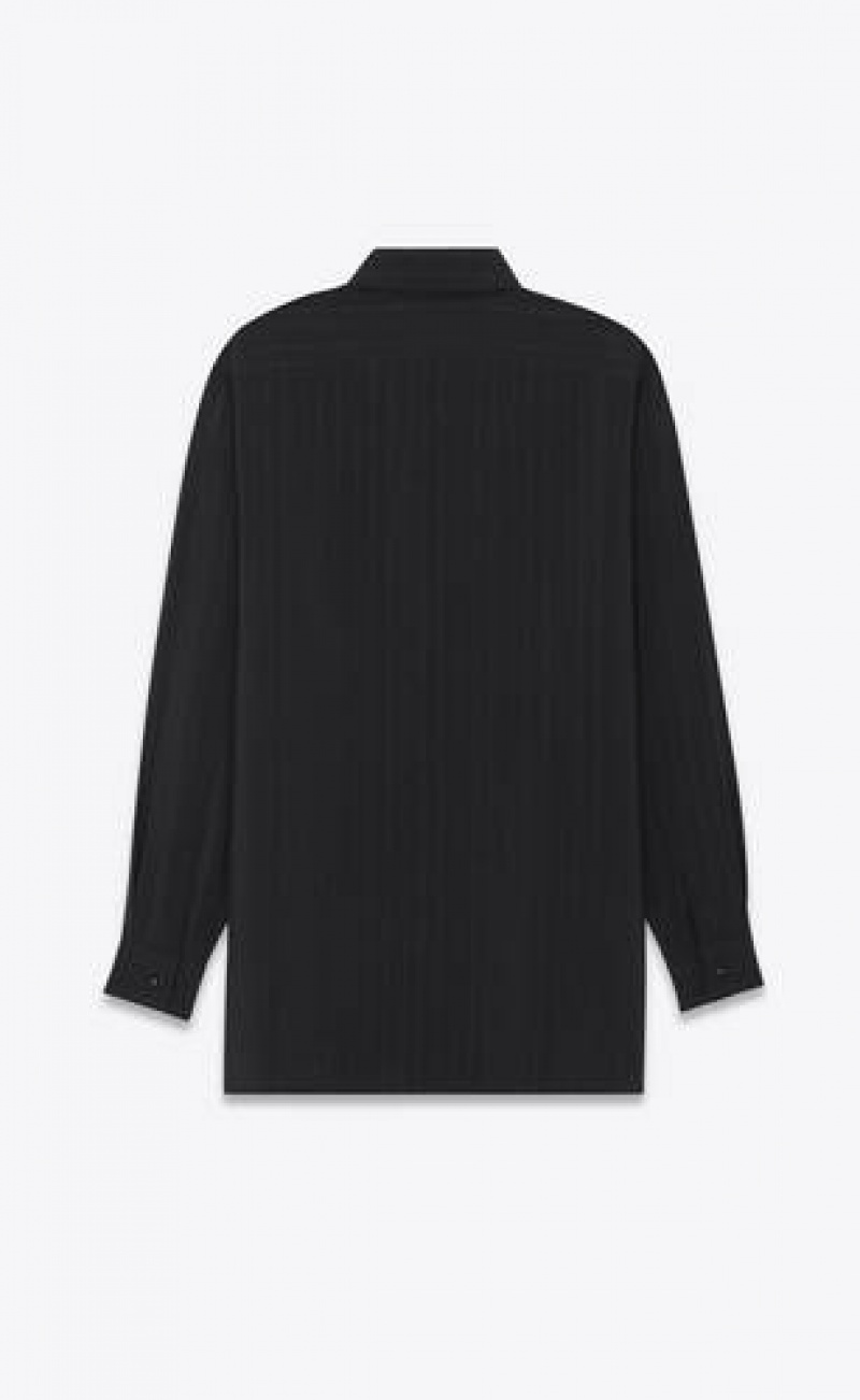 YSL Striped Silk Crepe De Chine Black | Philippines_YSL38721