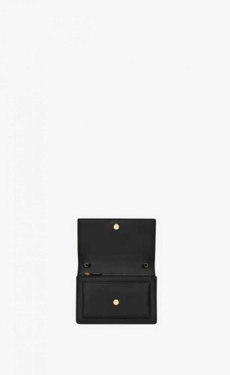 YSL Sunset Chain Wallet In Coated Bark Leather Black | Philippines_YSL60776