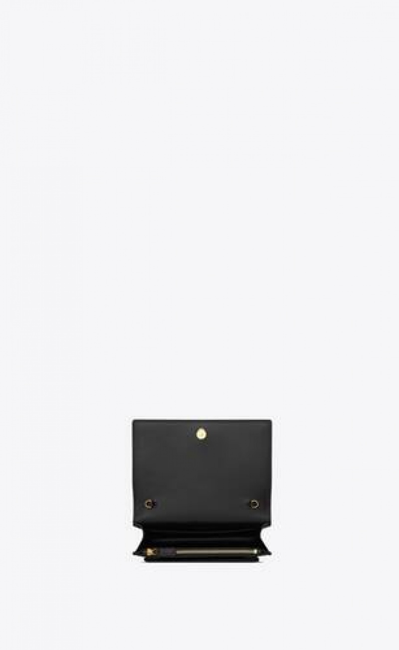 YSL Sunset Chain Wallet In Coated Bark Leather Black | Philippines_YSL60776