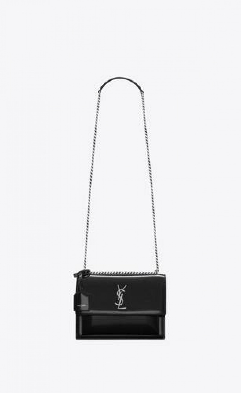 YSL Sunset Medium In Brushed Leather Black | Philippines_YSL33026