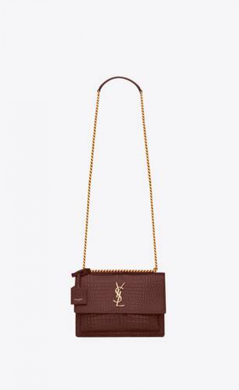 YSL Sunset Medium In Crocodile-embossed Leather Red | Philippines_YSL63421