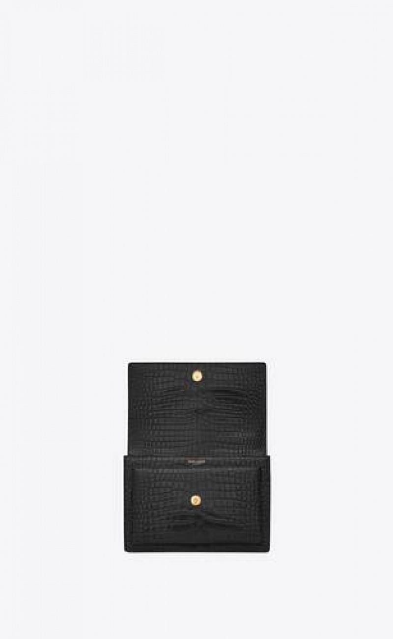 YSL Sunset Medium In Crocodile-embossed Leather Black | Philippines_YSL10383